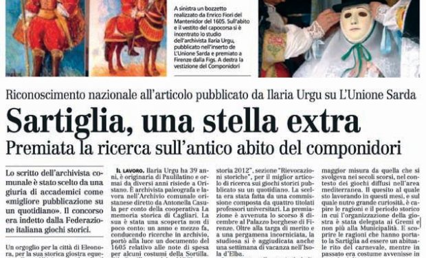 Cronaca di storia - Il Presidente della Fondazione Guido Tendas premia l'archivista Ilaria Urgu e il capo servizio dell'Unione Sarda Roberto Ripa